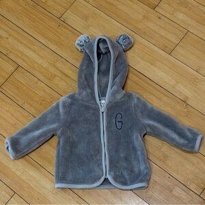 Gray Hooded Baby Jacket with Monogrammed letter G